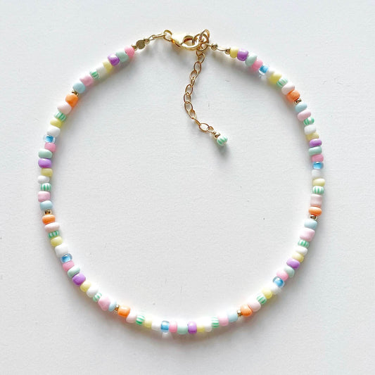 Boa Vista anklet with sorbet colour palette glass beads and gold fill accents