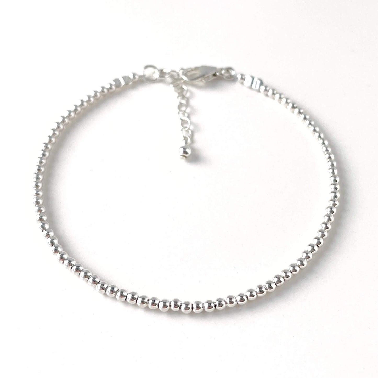 dainty sterling silver 2mm bead bracelet with extension chain