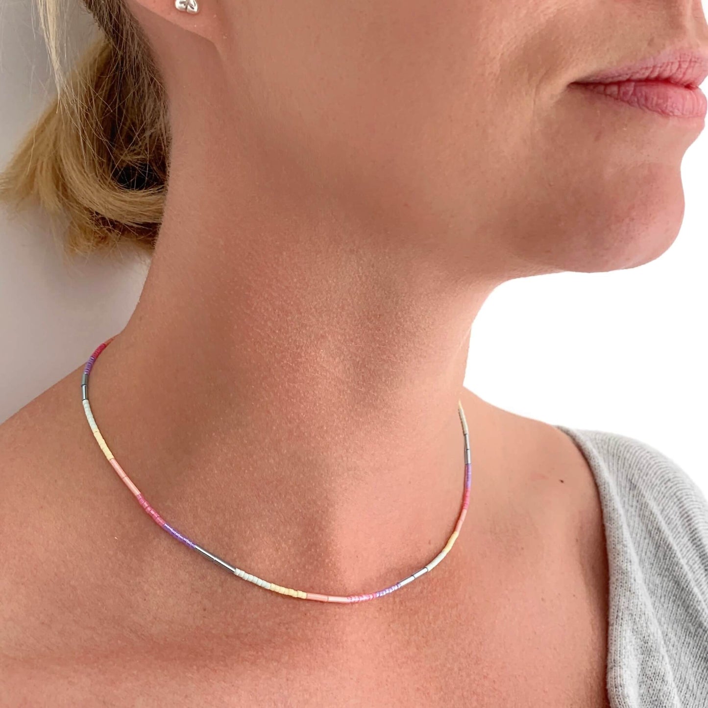 Delicate Beaded Rainbow Necklace