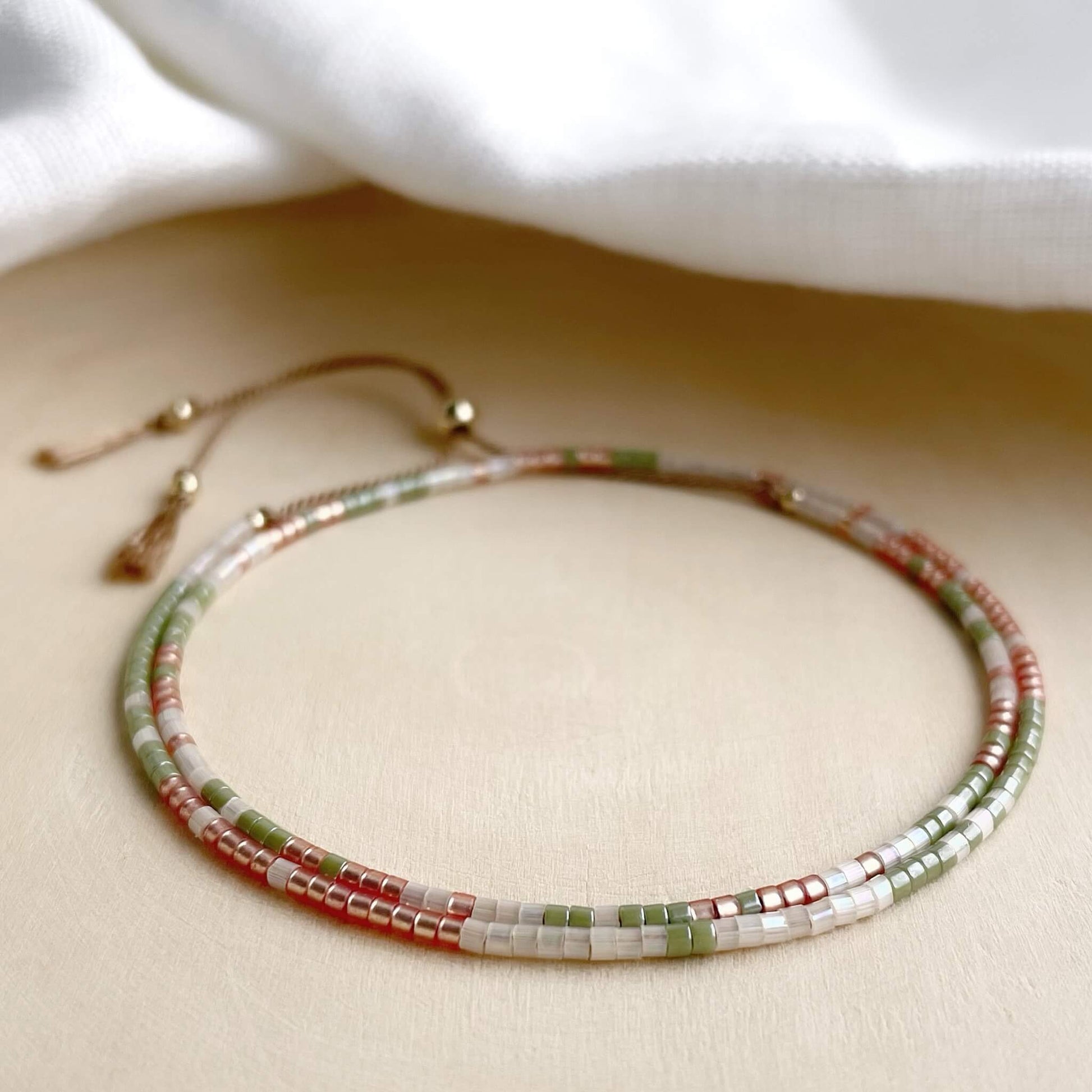 Joshua Tree dainty friendship bracelet with desert-inspired glass beads and gold fill accents