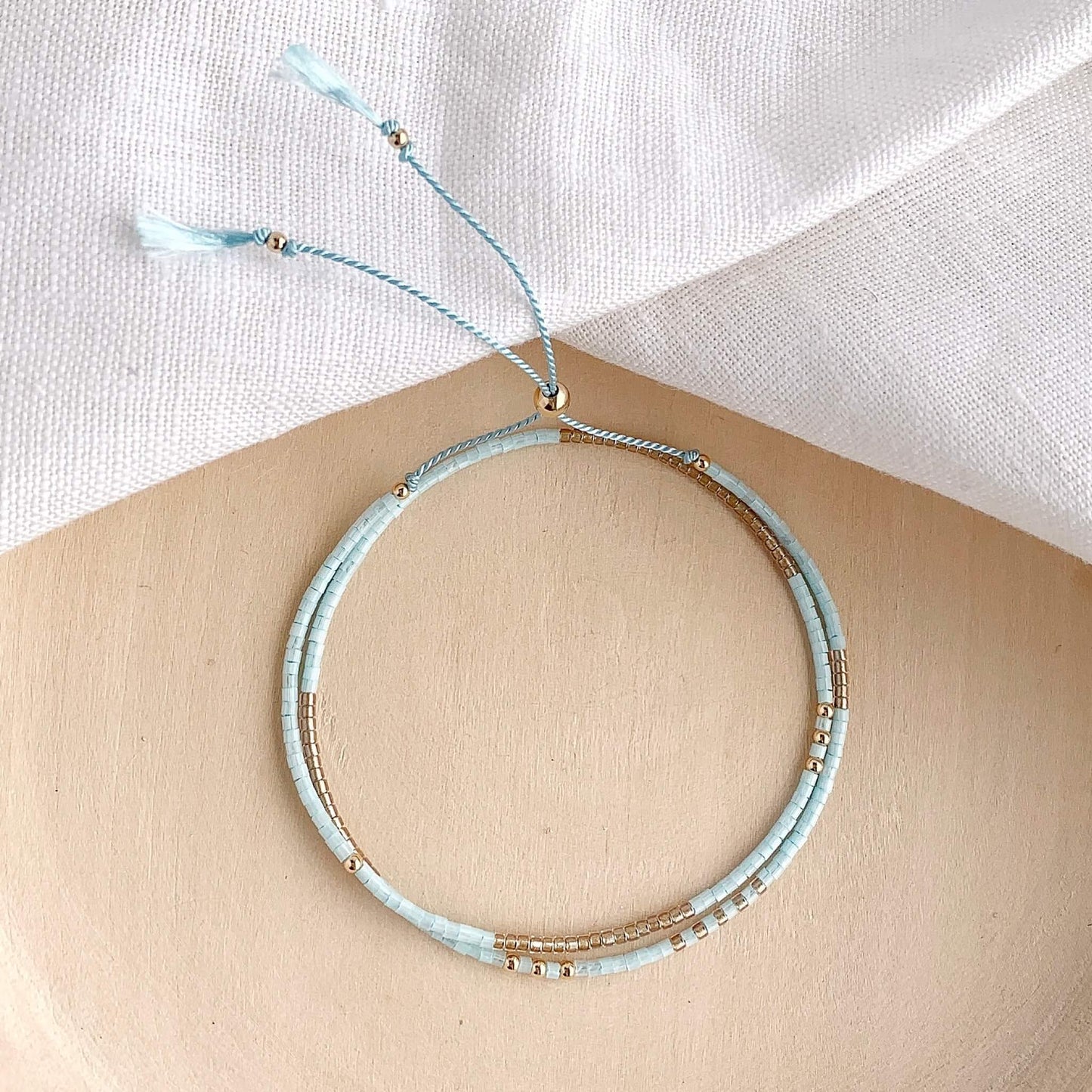 Ice blue handmade beaded bracelet with Miyuki glass beads and gold fill accents