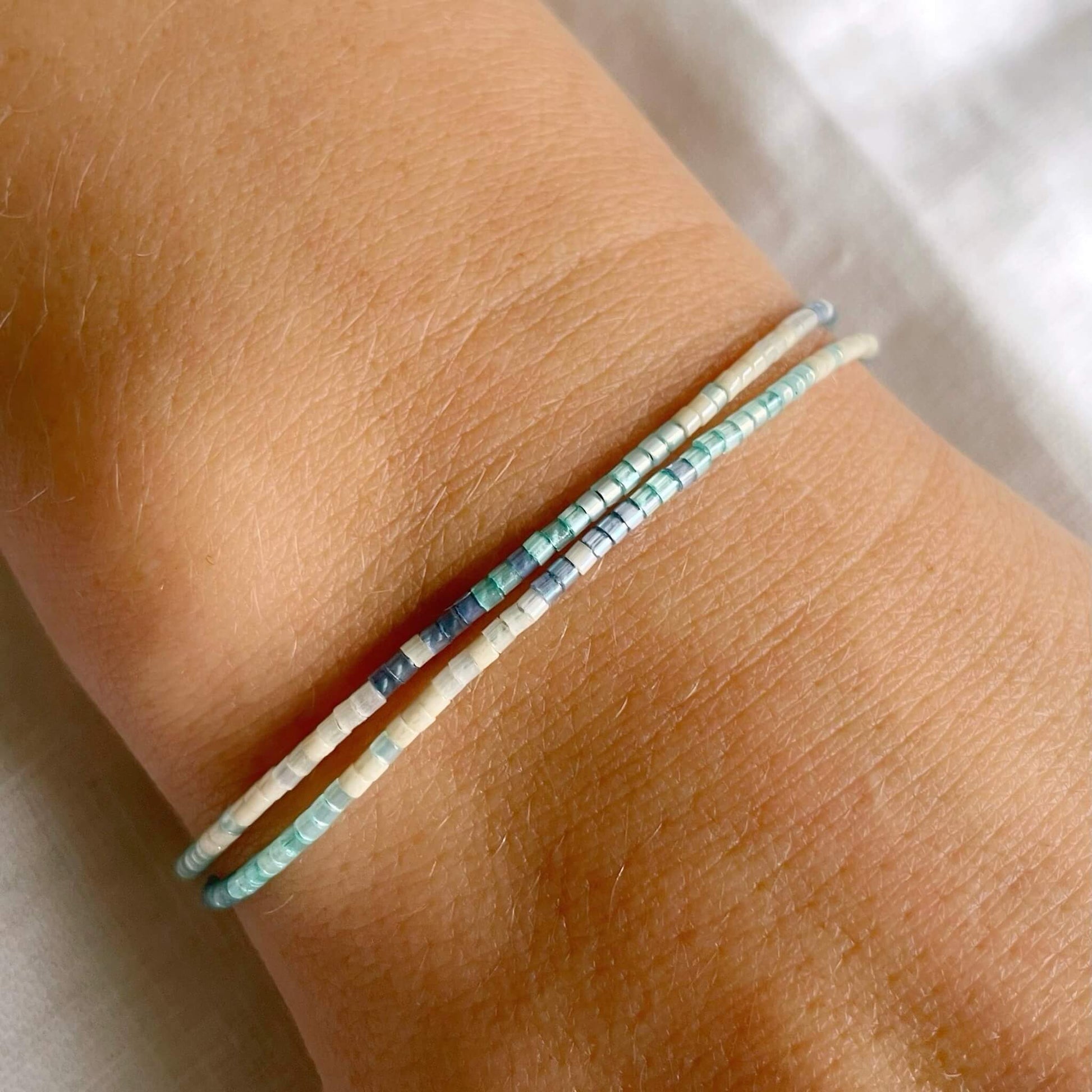 St Ives double wrap bracelet shown worn on wrist at medium length