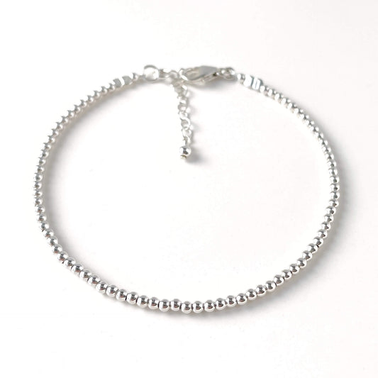 dainty sterling silver 2mm bead bracelet with extension chain