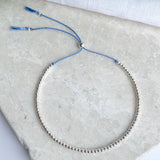 Sterling Silver Beaded Blue Silk Bracelet