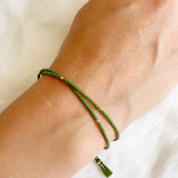 Khaki and Gold Silk Bracelet