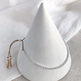 Beige Silk Silver Beaded Bracelet