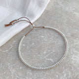 Beige Silk Silver Beaded Bracelet